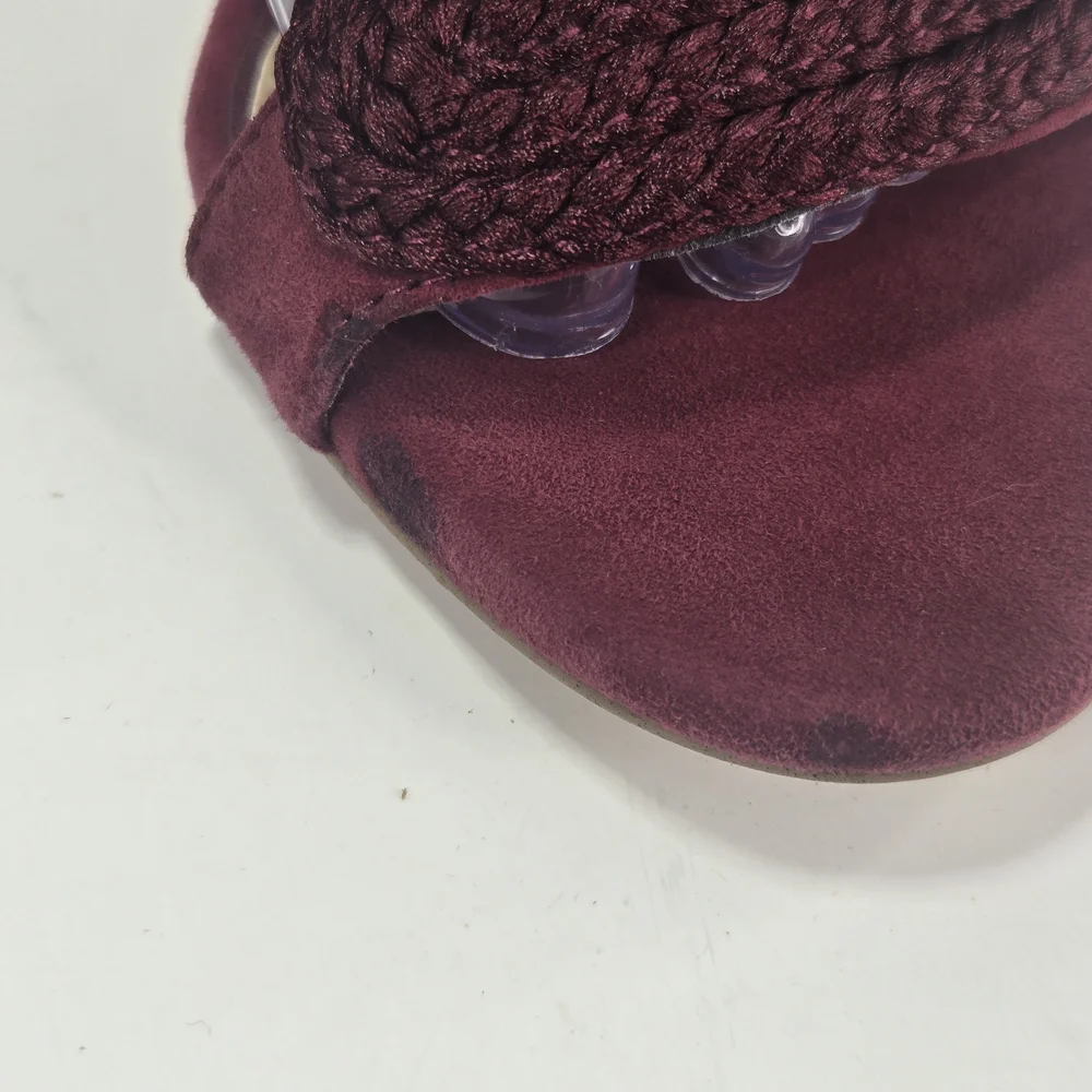 Gianni Bini Lauren Marie Suede Burgundy Braided LaceUp Stiletto Sandals Size 8.5